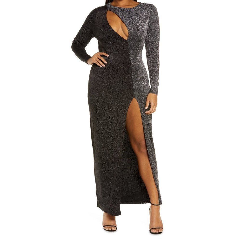 Naked Wardrobe Colorblock Cutout Long Sleeve Maxi Dress In Black X-Small - Picture 7 of 7
